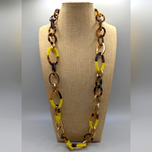 J. Crew Jewelry - J. Crew Acrylic Tortoise Shell and Seed Bead Link Necklace New
